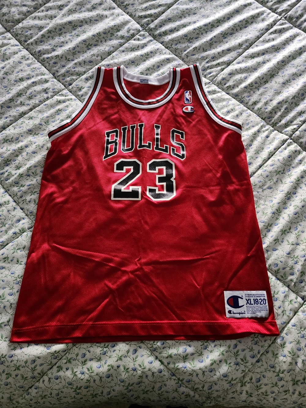 Champion Red Chicago Bulls #23 Jersey with Black & White Trim